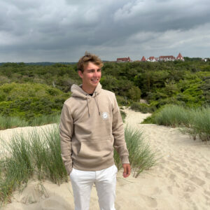 Sweat à capuche beige logo blanc