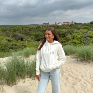 Sweat à capuche ivoire avec logo vert