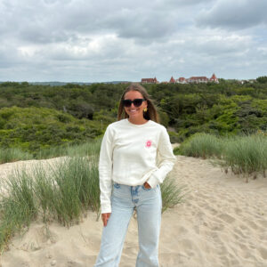 Sweat blanc Ojem avec logo rose